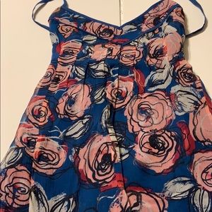 Blue and pink floral sleeveless blouse